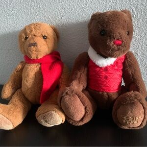 GODIVA Holiday Teddy Bears Plush Red Vest 20020 and Red Scarf 2018 Sitting 9"
